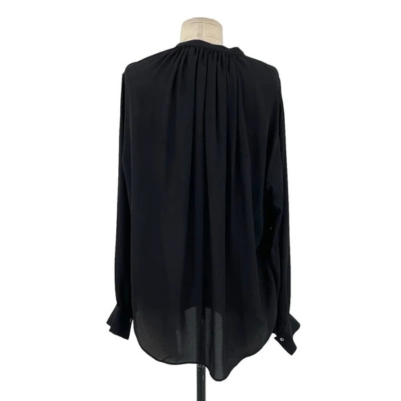 Aritzia Babaton Blouse Top Button Down Collarless Long Sleeve Satin Black Small - Picture 5 of 9